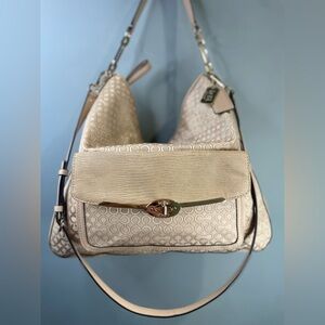 Coach Madison Flap Large Hobo bag Op Art and Snakeskin Leather front flap